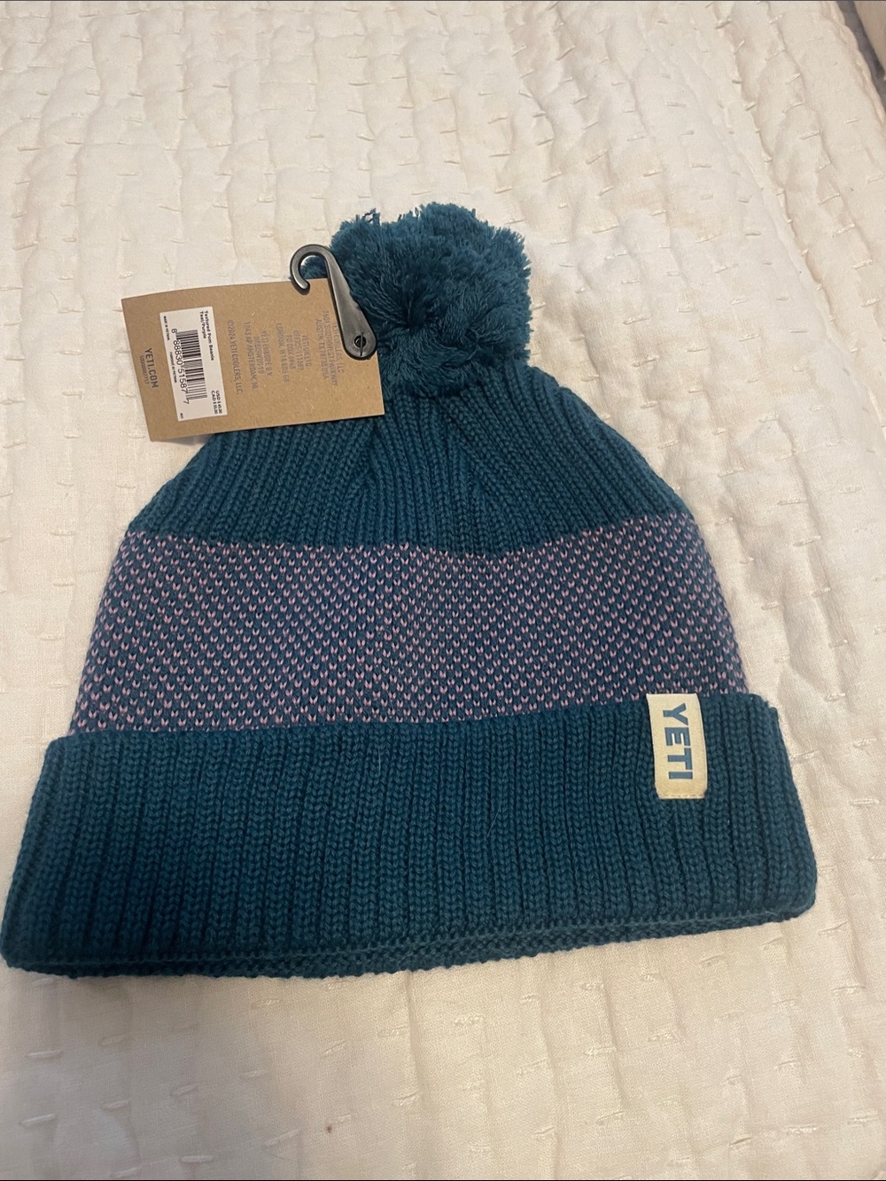 Yeti Teal and Purple Pom Knit Beanie